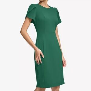 Calvin Klein Tulip Cap Sleeve Shift Dress Size 8 Kelly Green Spring Office